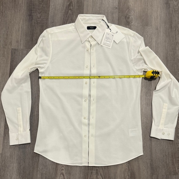 NWT Theory Men's Irving Optic White Structure Knit Button Down Dress Shirt - Picture 6 of 8